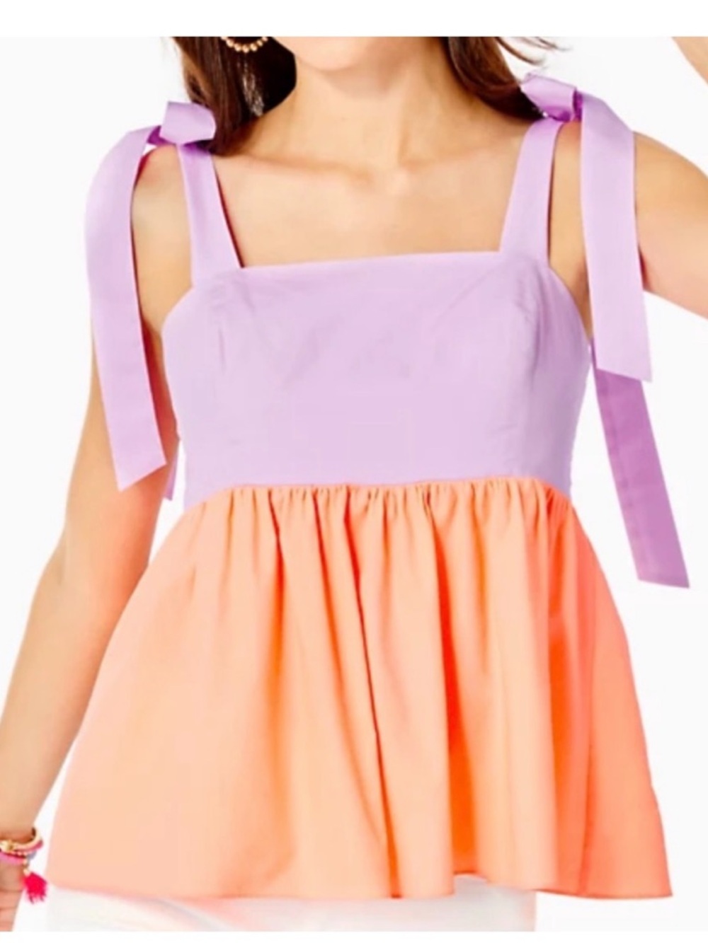 Lilly Pulitzer two tone Anlee Too- Lilac and Peach Tie-Shoulder Babydoll Tank